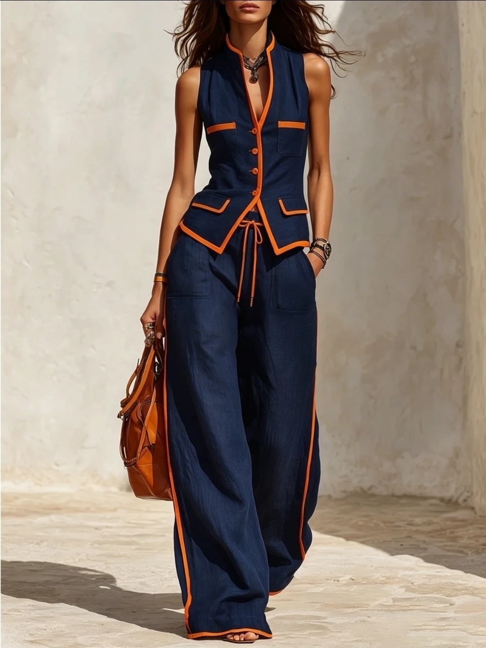 Soft Fashionable Navy Wide-Leg Pants ONLY..NWT